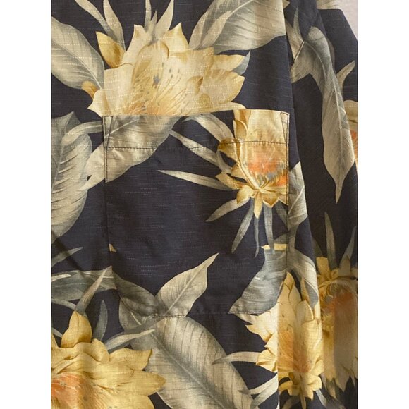 VTG Tommy Bahama Shirt SS Hawaiian Floral Yellow Green Black 100% Silk Men XL - Picture 8 of 13